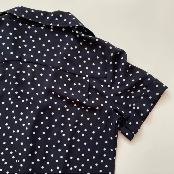 Tommy Hilfiger Navy Polka Dot Short-sleeve Front Tie Blouse Size XS - Picture 10 of 11
